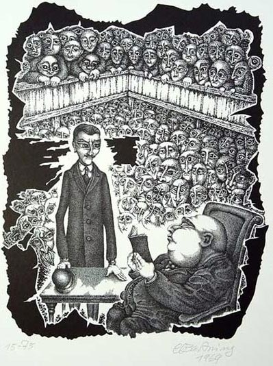 Карл-Отто Бартнинг. Иллюстрация к роману «Процесс». 1969