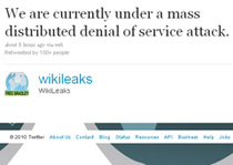 Сообщание о хакерской атаке в твиттере  WikiLeaks 
