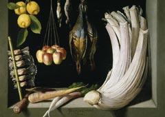 Хуан Санчес Котан. Натюрморт с дичью, зеленью и фруктами. 1602