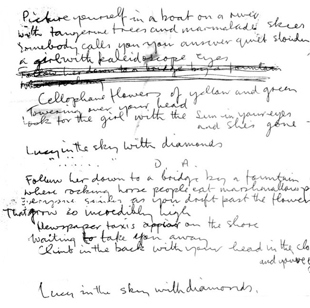 Рукописный оригинал текста знаменитой битловской песни «Lucy in the Sky with Diamonds» выставили на аукцион Profiles in History, который пройдет с 14 по 15 мая в Беверли Хиллз.
