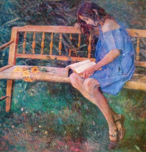 Михаил Нестеров. Наташа Нестерова на садовой скамье. 1914