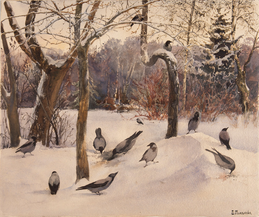 Елена Поленова. Пейзаж с воронами. 1880-е