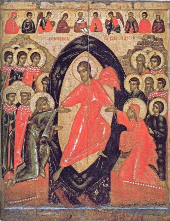 Икона. Сошествие в ад, с Деисусом и избранными святыми. Конец XIV – середина XV века. Псков