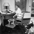 23 февраля 1964. Британский писатель Ян Флеминг (1908–1964), автор романов о Джеймсе Бонде, за пишущей машинкой у себя дома. Ямайка