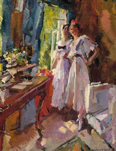 Константин Коровин. У открытого окна. Портрет дочерей Ф.И. Шаляпина. 1916